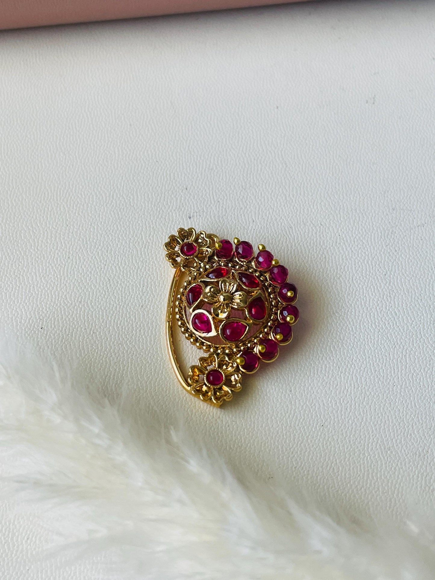 Maharashtrian Nath: Gold Plated Nose Clip-on - Indian Jewelry