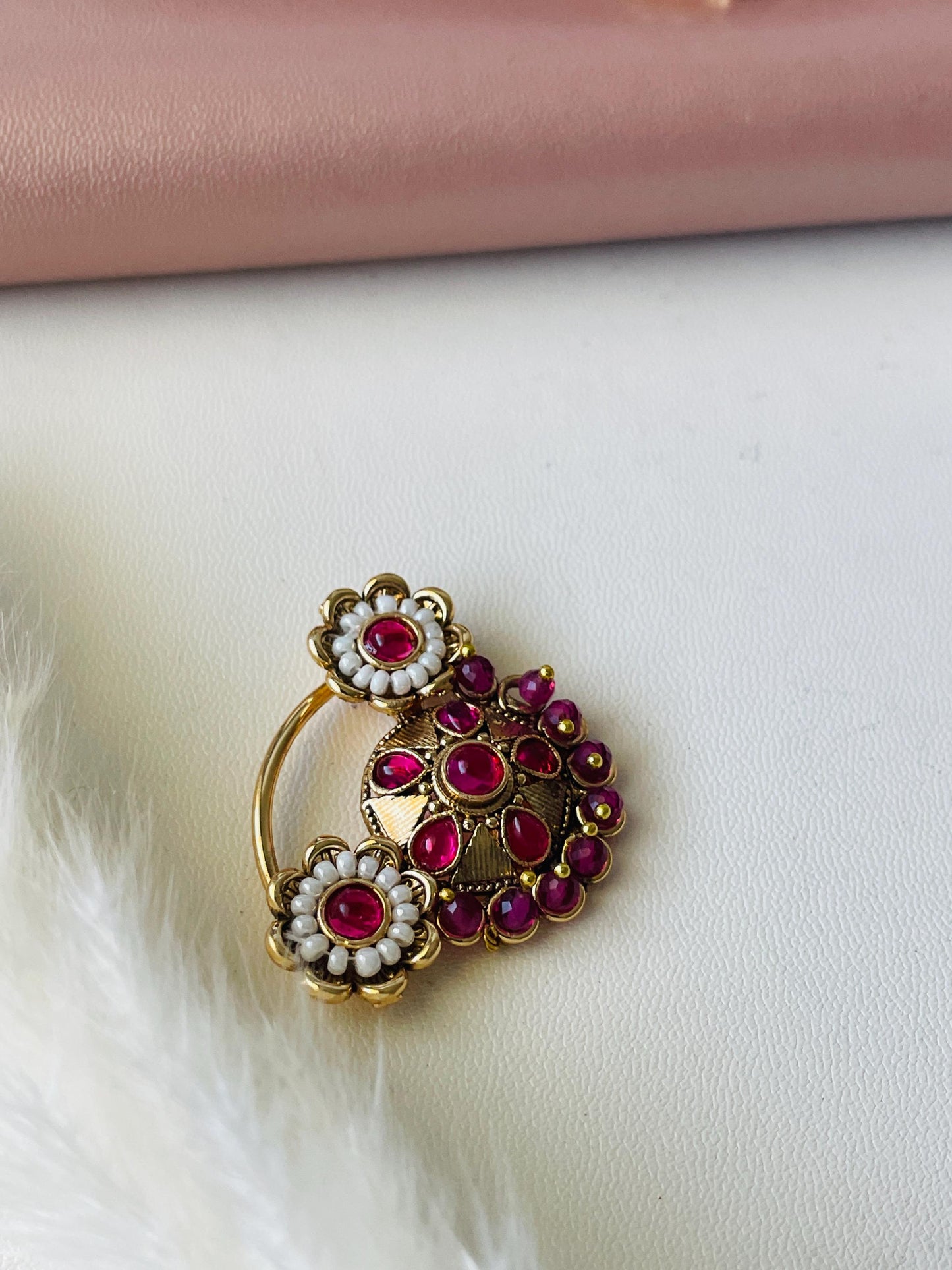 Maharashtrian Nath: Gold Plated Nose Clip-on - Indian Jewelry