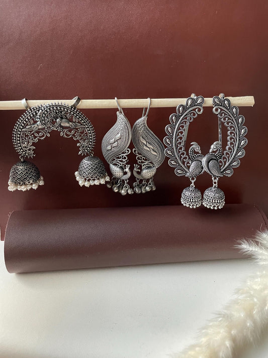 Big Oxidised kaan phool Oxidised earcuffs.3 designs available with peacock,and birds. Very stunning pieces .