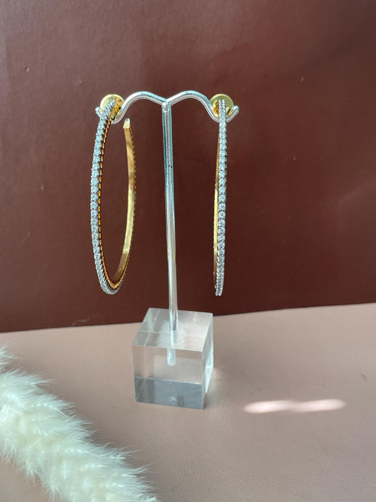 Cubic Zirconia Jhumki Earrings: Indian Bollywood Style, Gold Plated Hoops