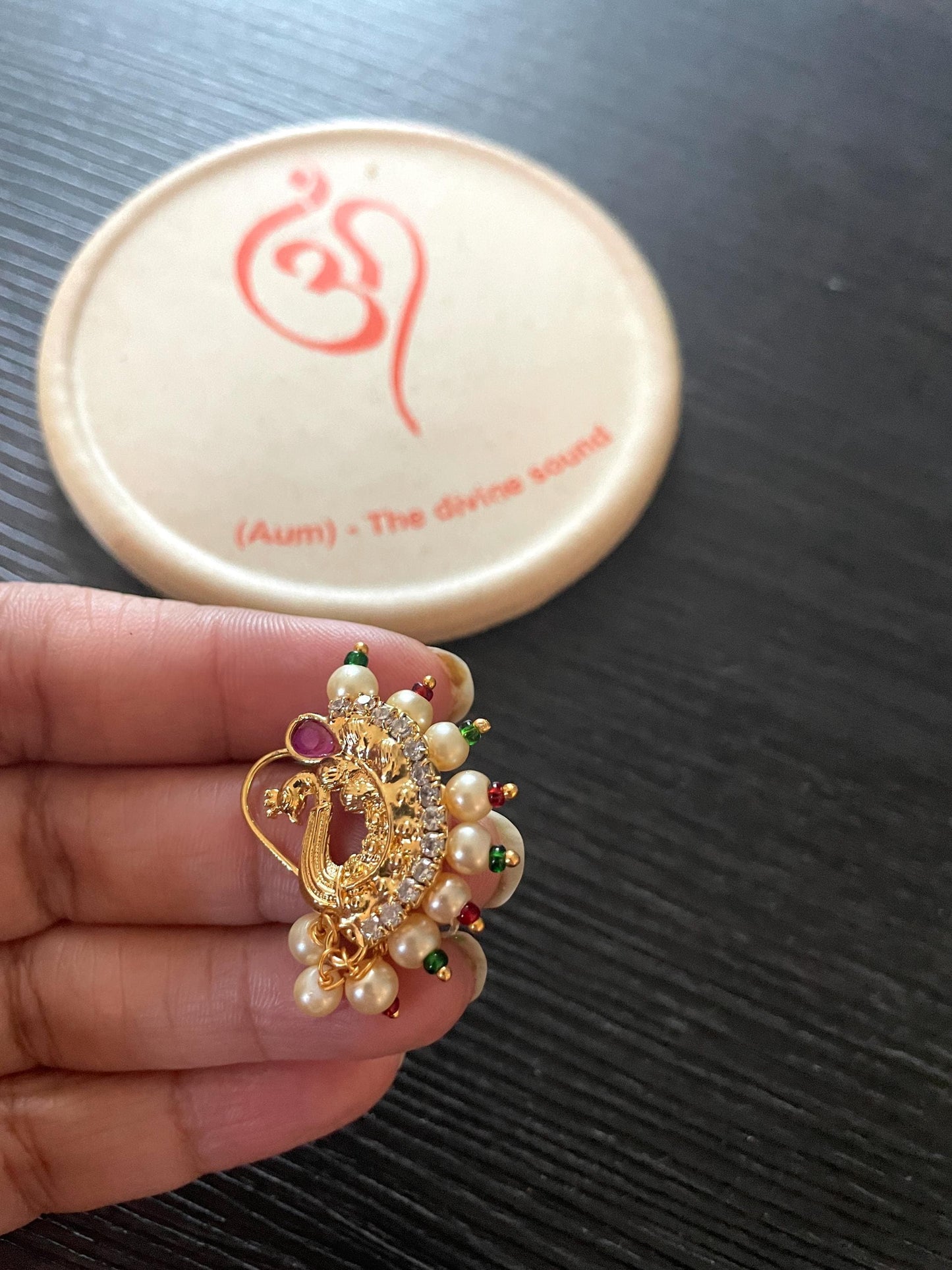 Maharashtrian Pearl Nath: Gold Plated Nose Clip-On - Traditional Indian Jewelry
