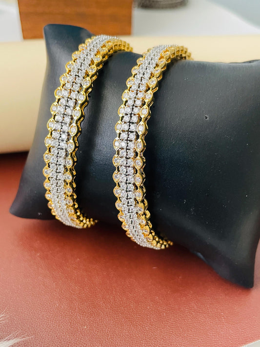 Nysaa Dual Tone CZ Bangles: Gold Plated Indian Jewelry (Set of 2)