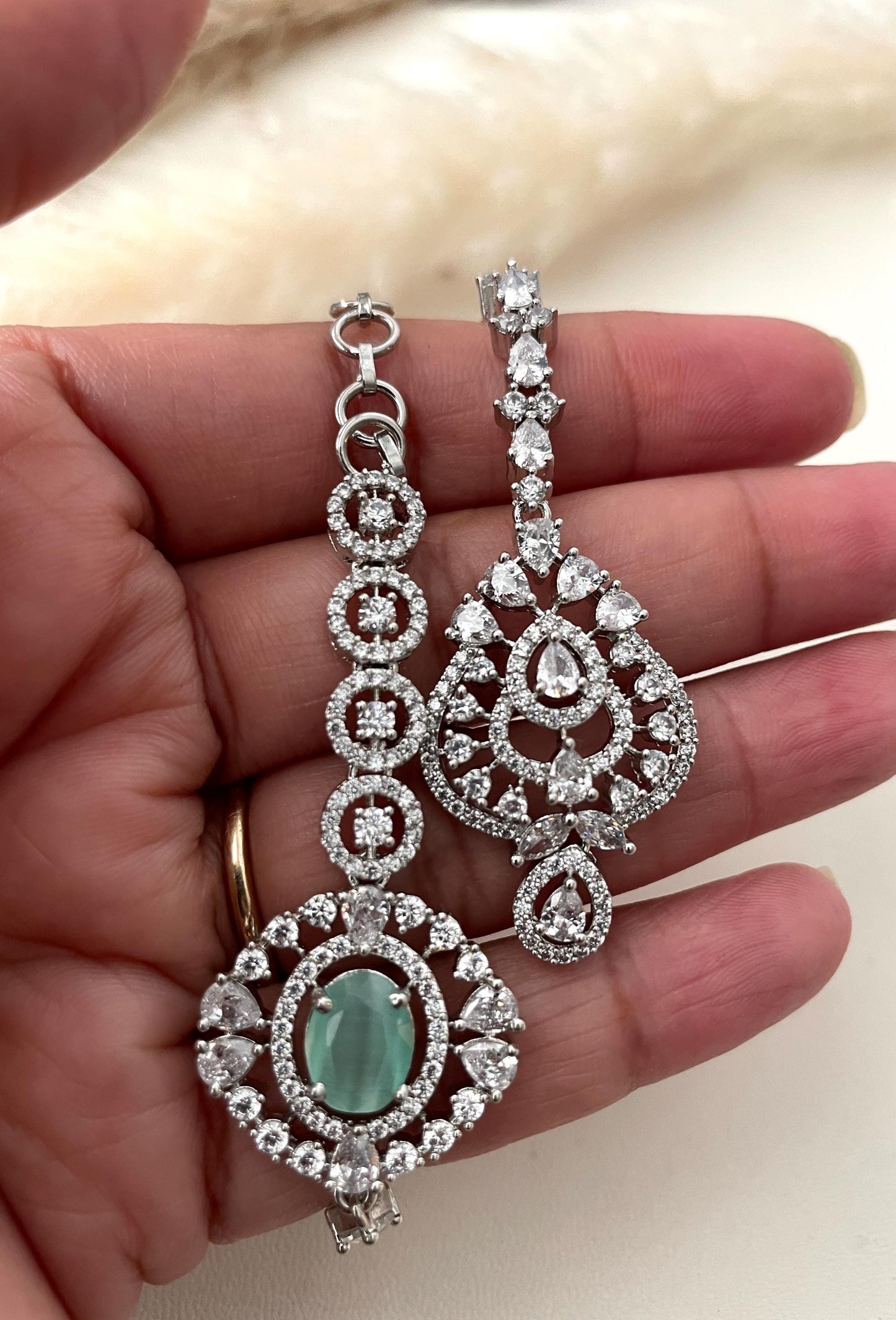 CZ Maang Tikka: Rhodium Plated Indian Wedding Headpiece