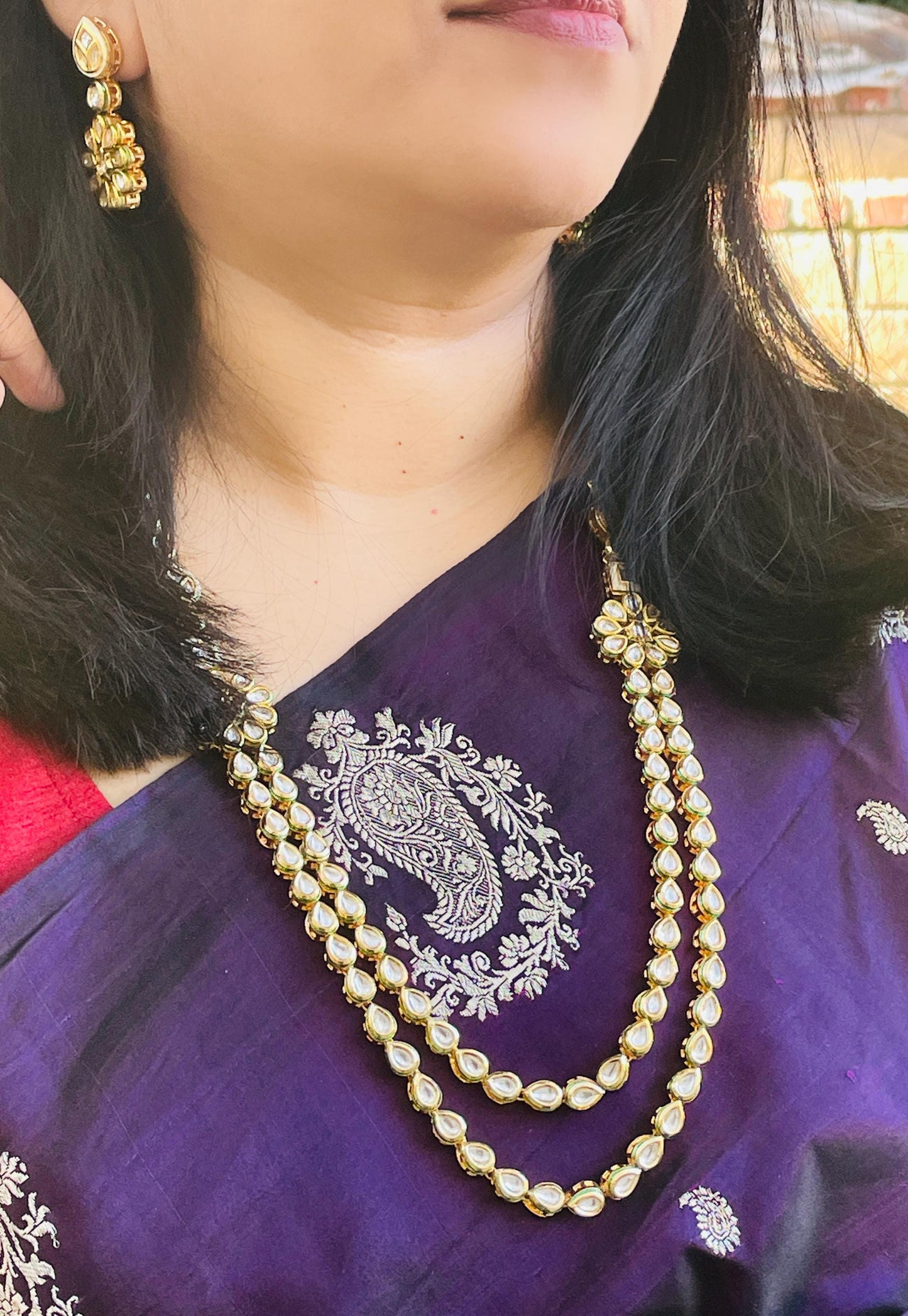 Gold Plated Kundan Bridal Necklace Set - Nysaa Layered Indian Jewelry