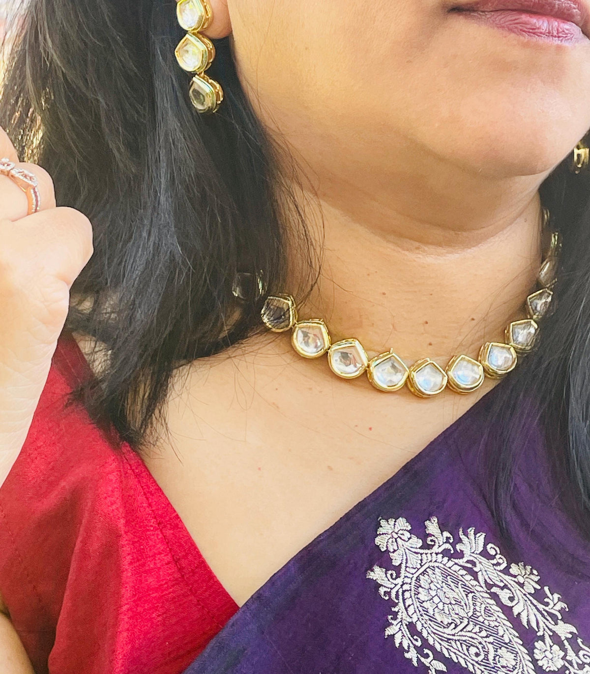 Kundan Gold Plated Necklace Set: Choker and Earrings