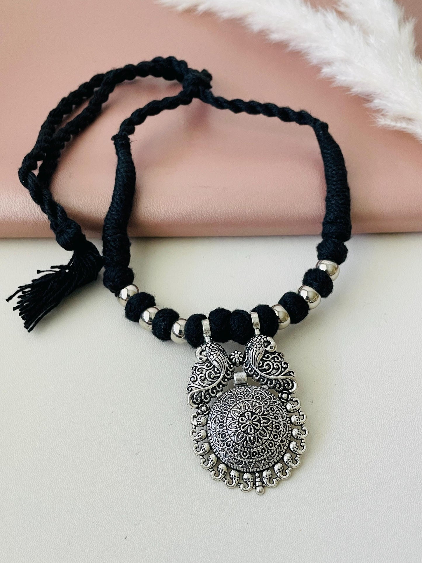 Oxidized Thread Necklace: Indian Bollywood Jewelry, Adjustable Length