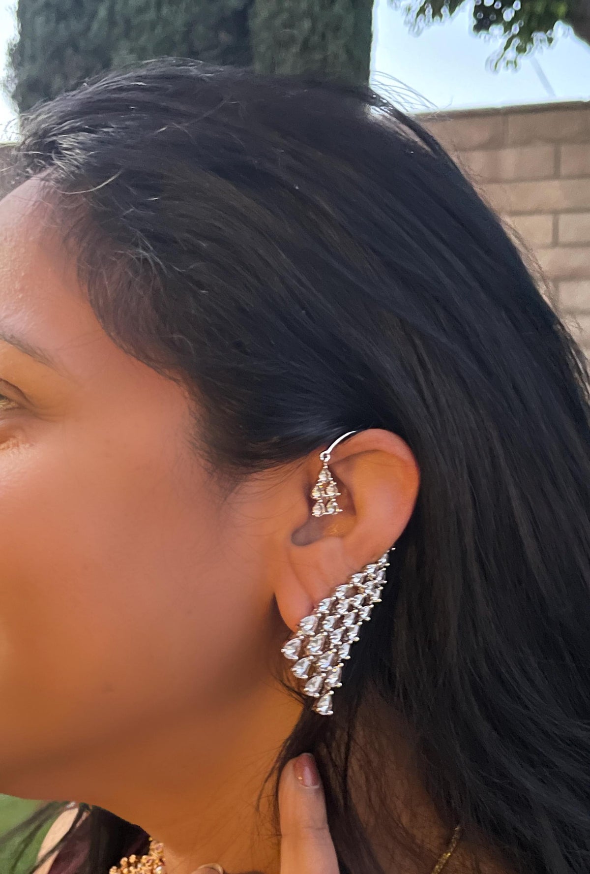 Cubic Zirconia Dangle Earrings: Rhodium Plated Jhumke Style