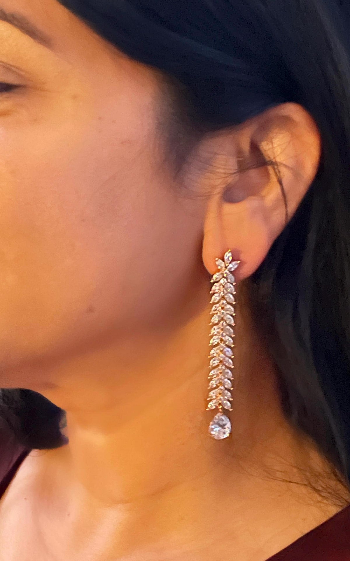 CZ AD Indian earrings | Long cubic zirconia Earrings