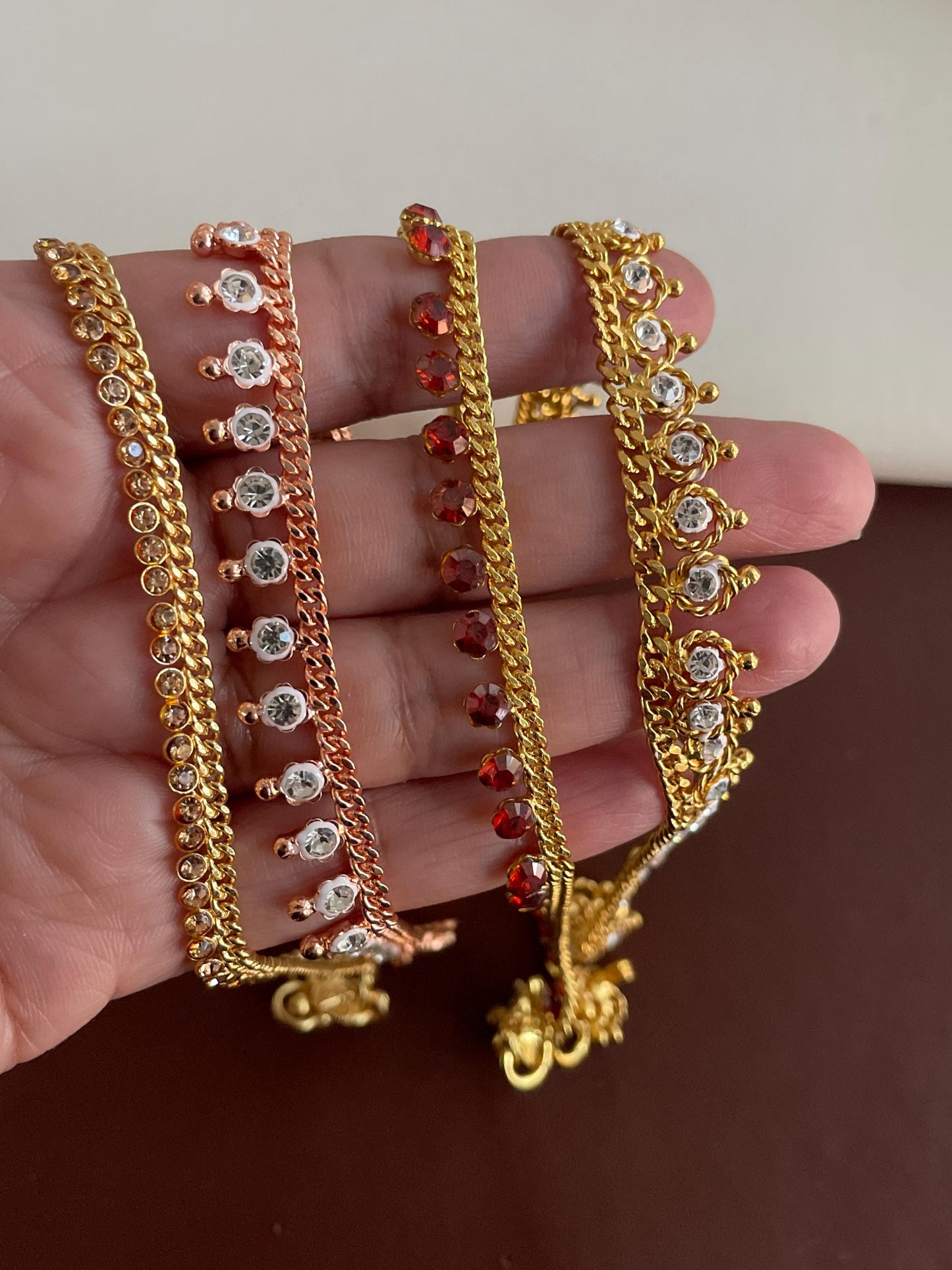 Gold plated rhinestones Indian Anklets Payal Painjaniya