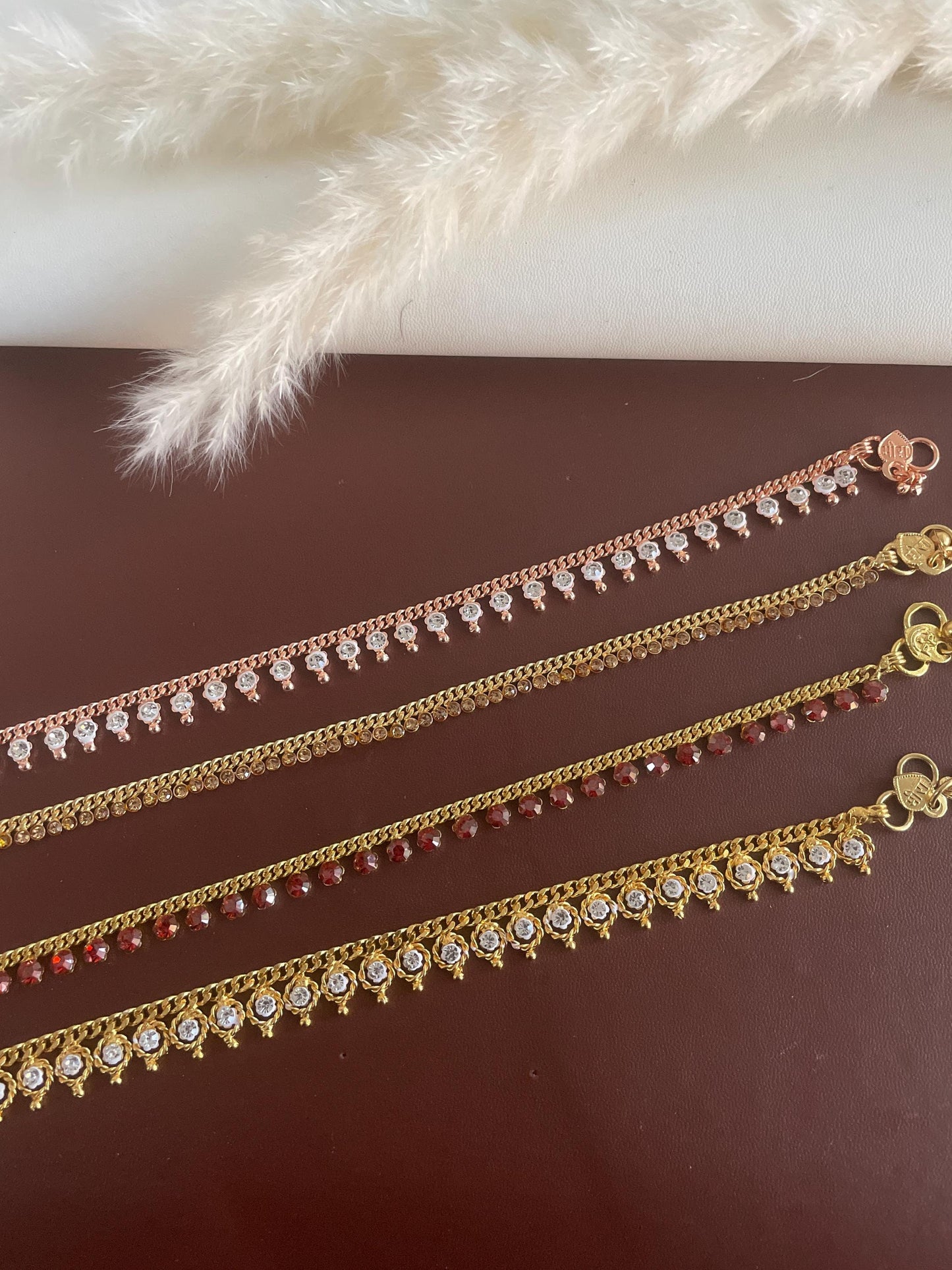 Rose gold plated or gold plated rhinestone anklets