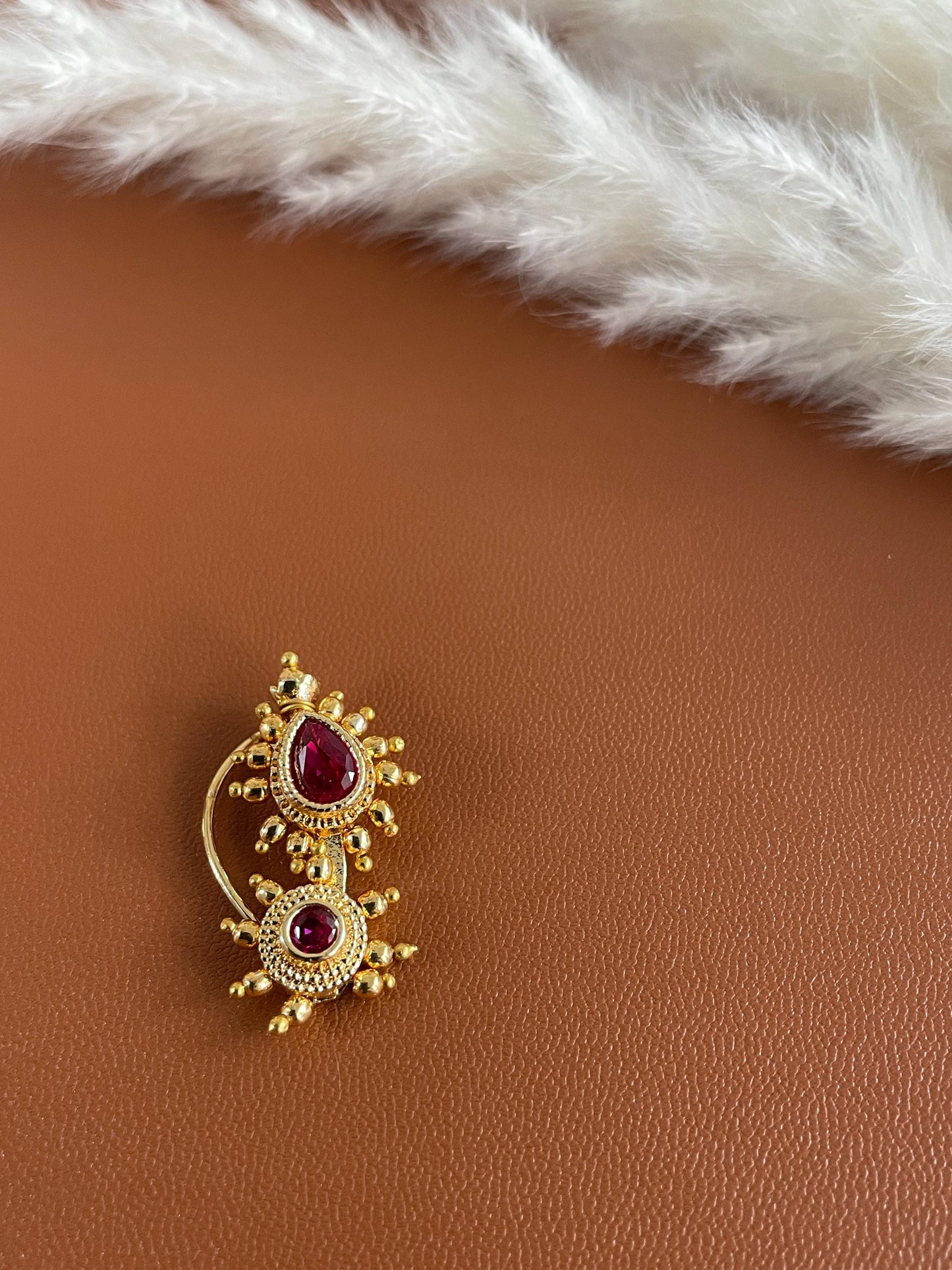 Maharashtrian Nath: Gold Plated Nose Pin, Traditional Indian Jewelry