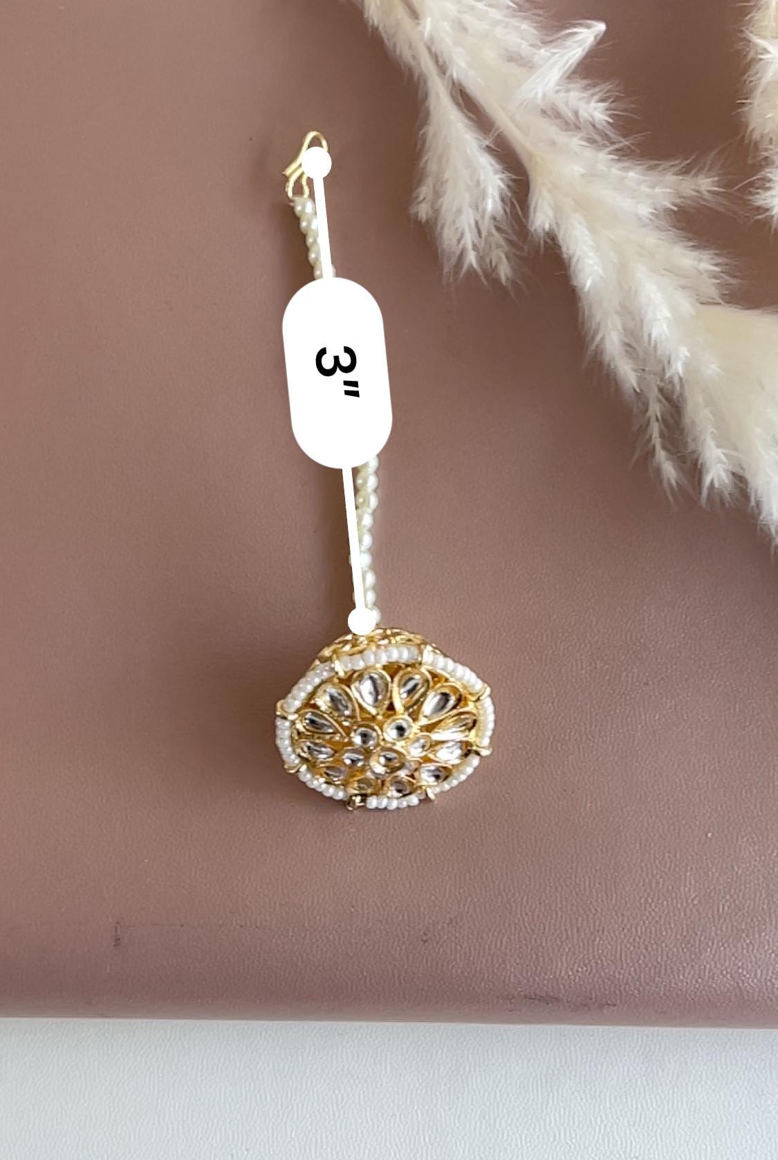 Gold Plated Kundan Pearl Borla: Rajasthani Head Jewelry