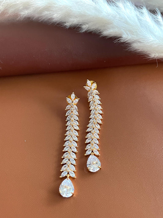 CZ AD Indian earrings | Long cubic zirconia Earrings