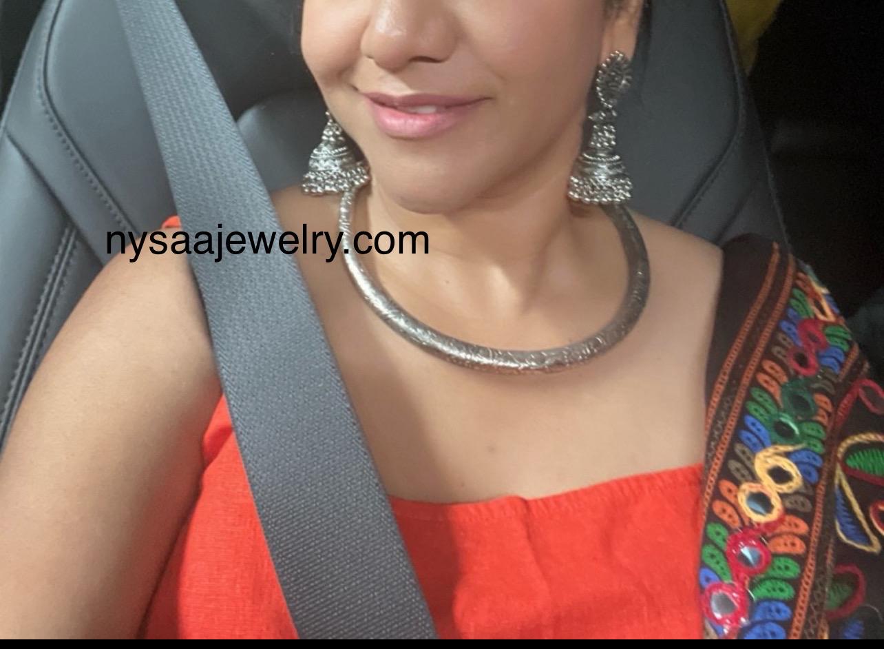 Oxidized Silver Hasli Choker Set: Antique Navratri Jewelry