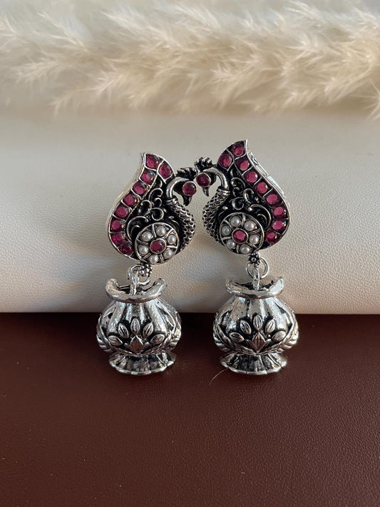 High quality silver lookalike peacock elephant guitar motif trendy earrings