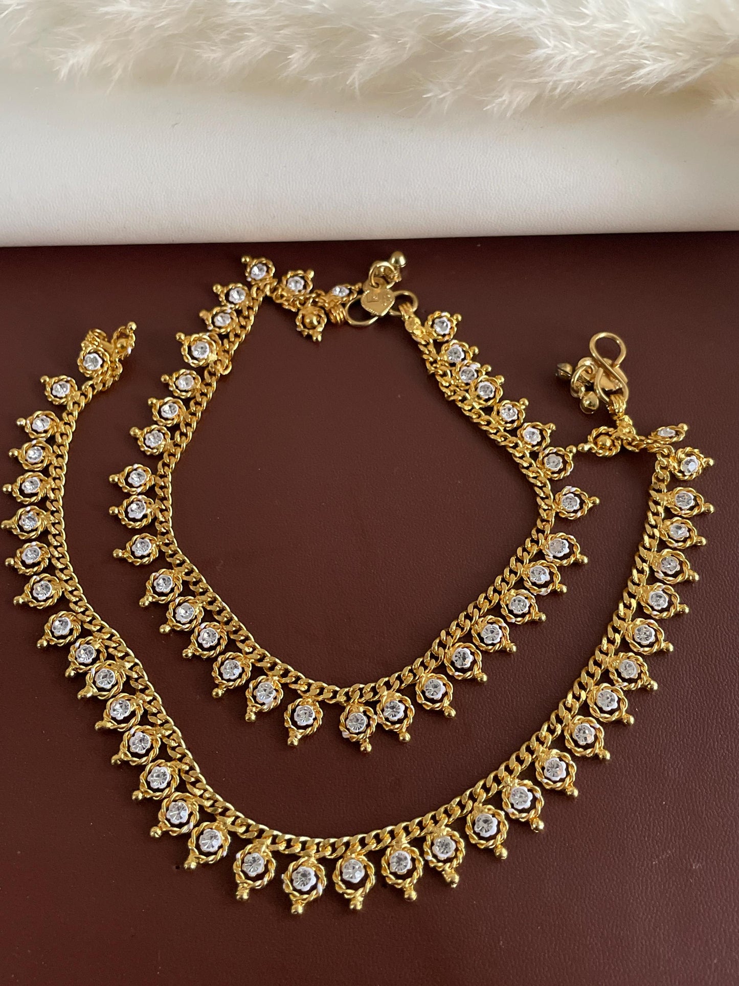 Gold plated rhinestones Indian Anklets Payal Painjaniya