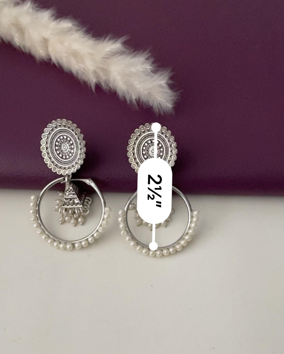 Oxidised hoop jhumka with pearls . 2 earrings in one