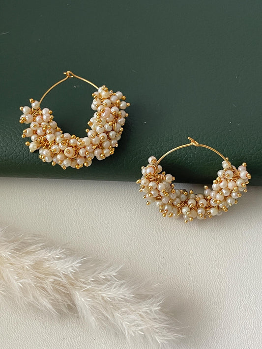 Gold plated pearl hoop Indian earrings