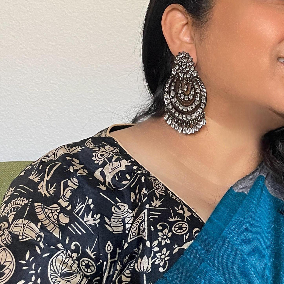 Black metal polki chandbali lightweight earrings
