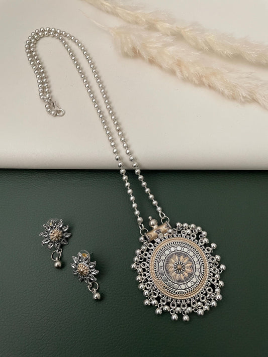 Dual tone Oxidised long necklace set for Garba Navratri