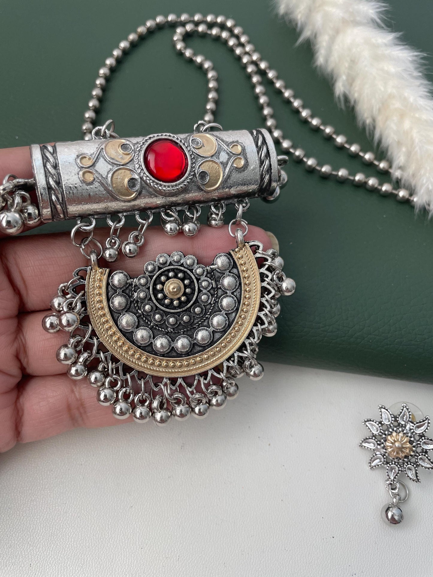 Dual tone Oxidised long necklace set for Garba Navratri