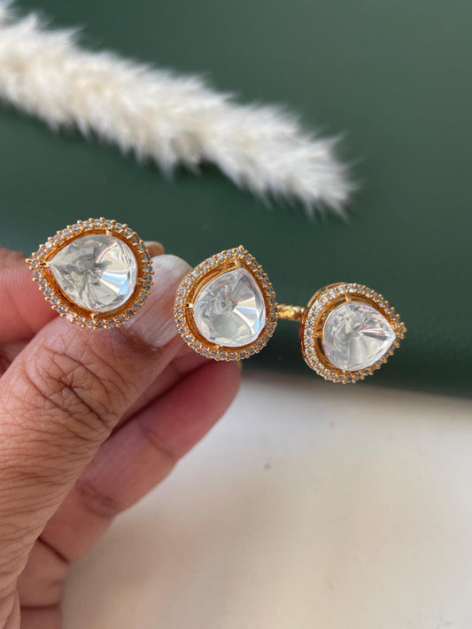 Kundan and CZ gold plated two fingerring