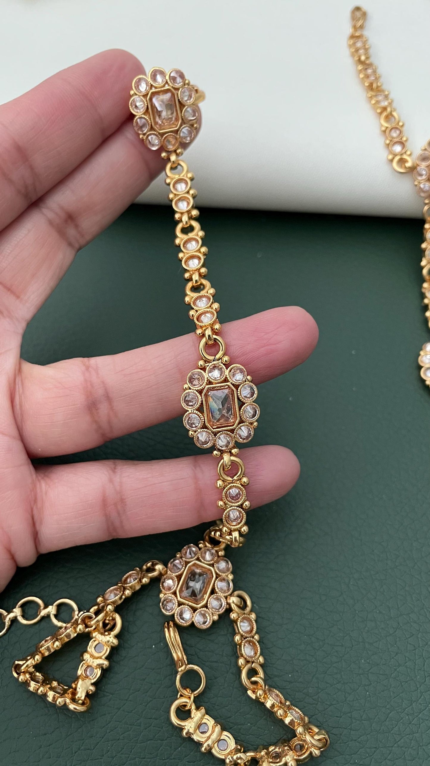 Kundan Haath Panja -Ring Bracelet Indian styled Haat Phool Delicate Bracelet gold plated /Kundan Indian Jewelry | Indian bridal jewelry |