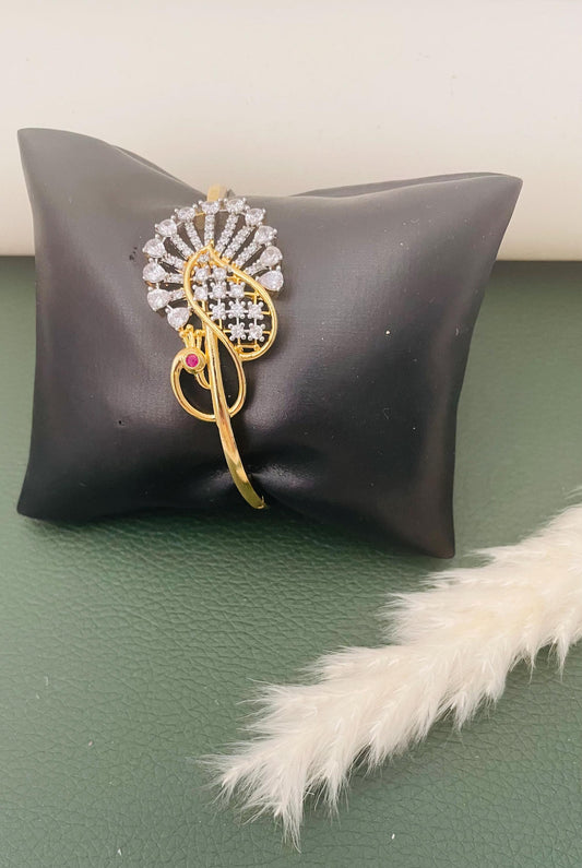 Cubic zirconia gold plated peacock bracelet