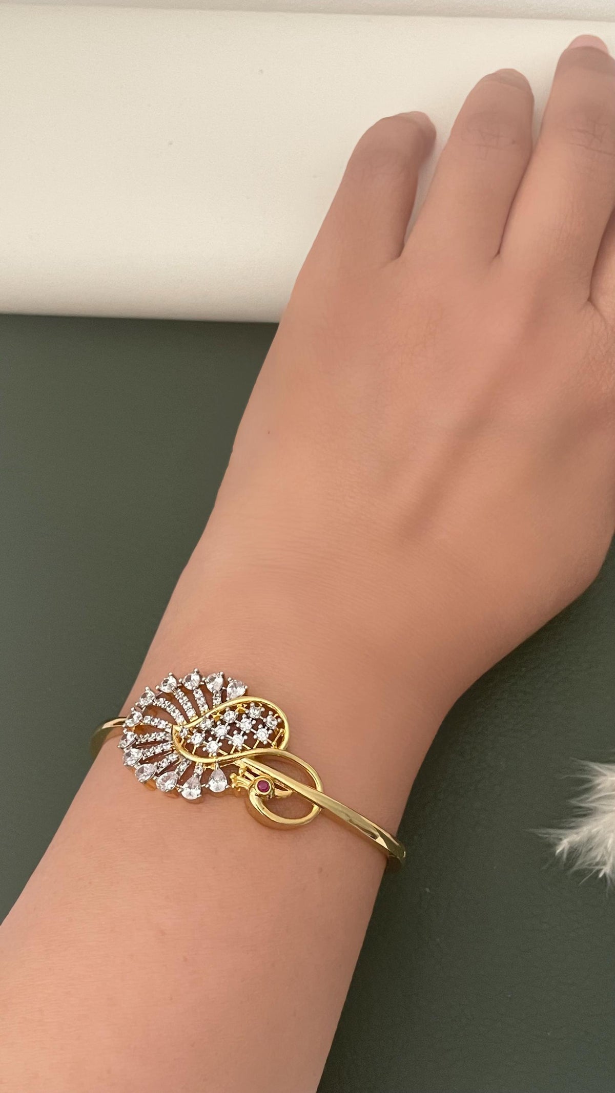 Cubic zirconia gold plated peacock bracelet