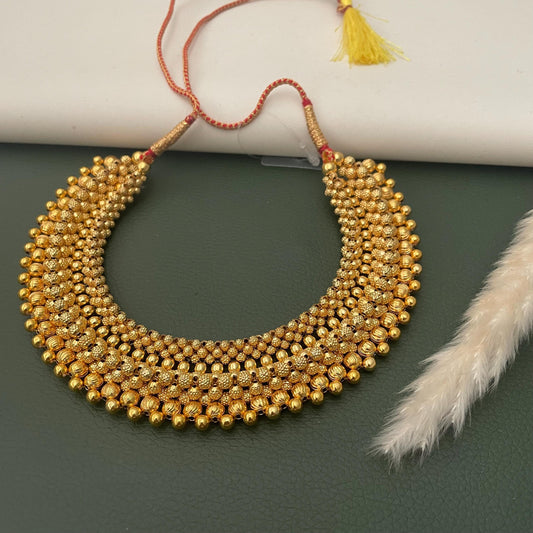 Maharashtrian big two tone micro gold plated Thushi | Thushi with pendant