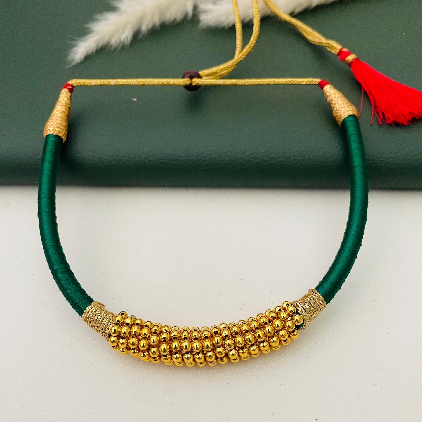 Maharashtrian fancy silk thread thushi gold plated necklace