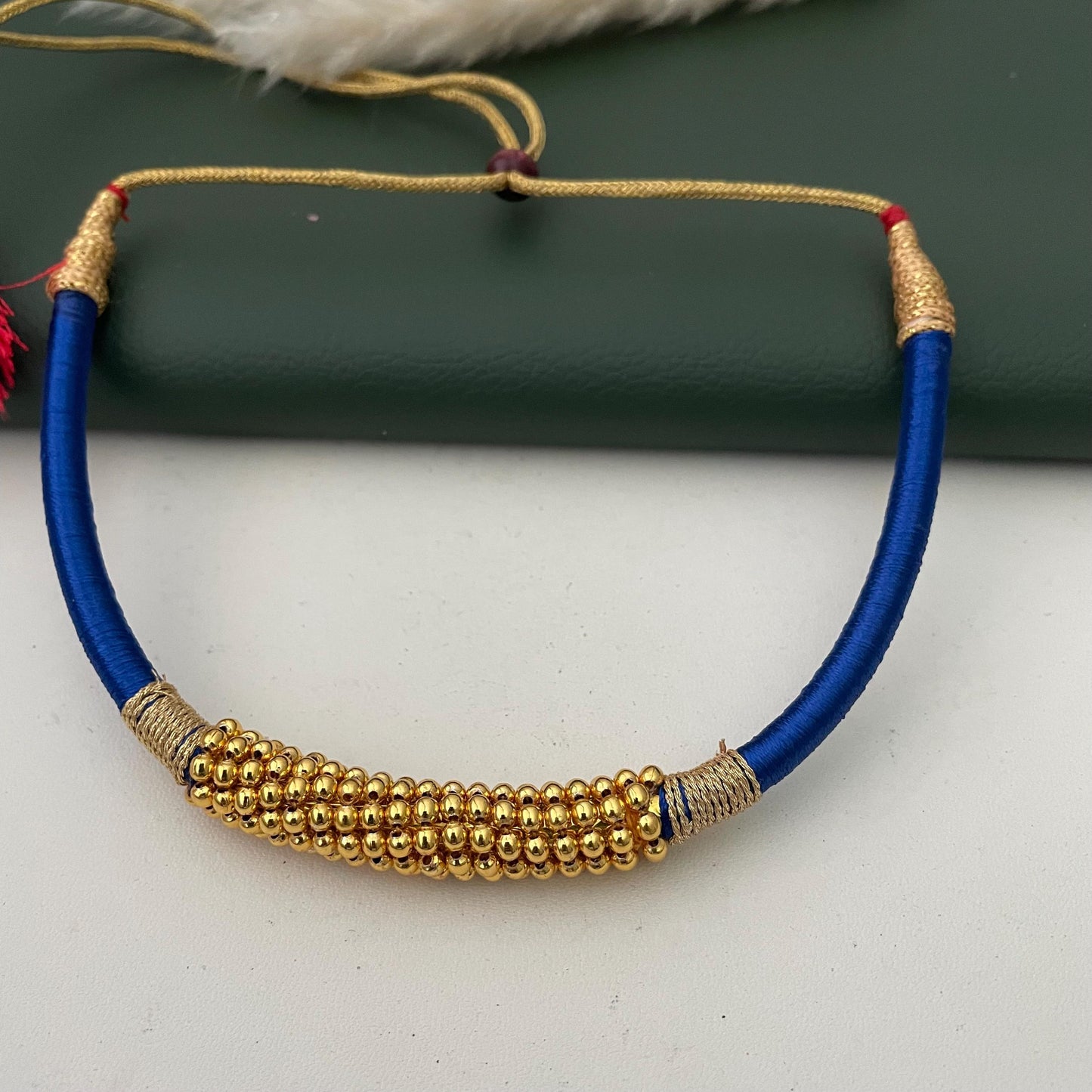 Maharashtrian fancy silk thread thushi gold plated necklace