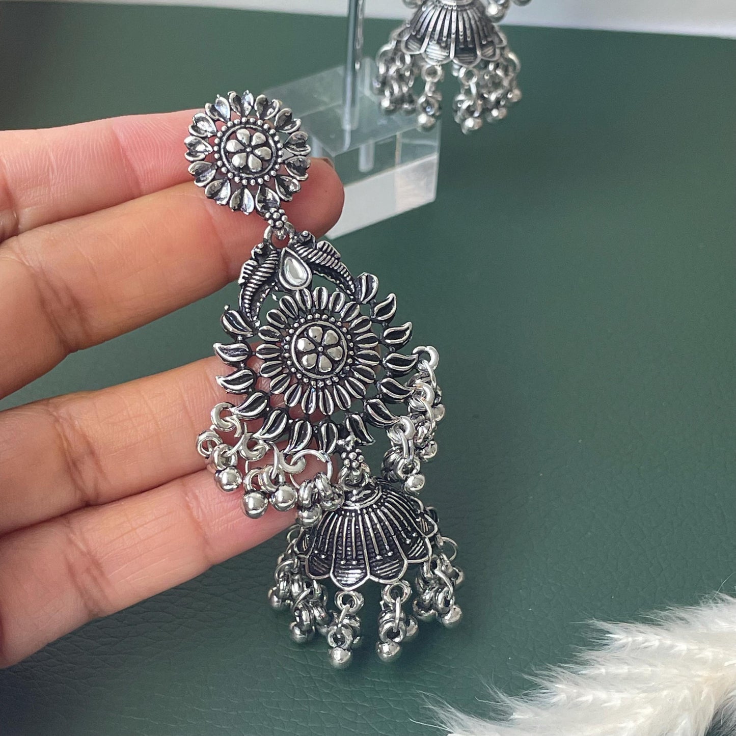 Long lightweight Oxidised jhumkis