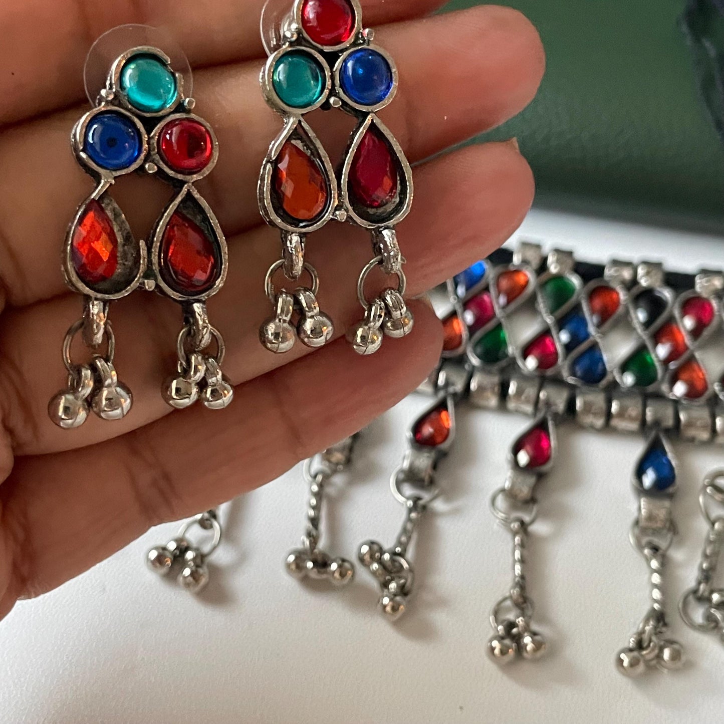 Oxidized Multicolor Hasli Set: Navratri Garba Choker & Earrings