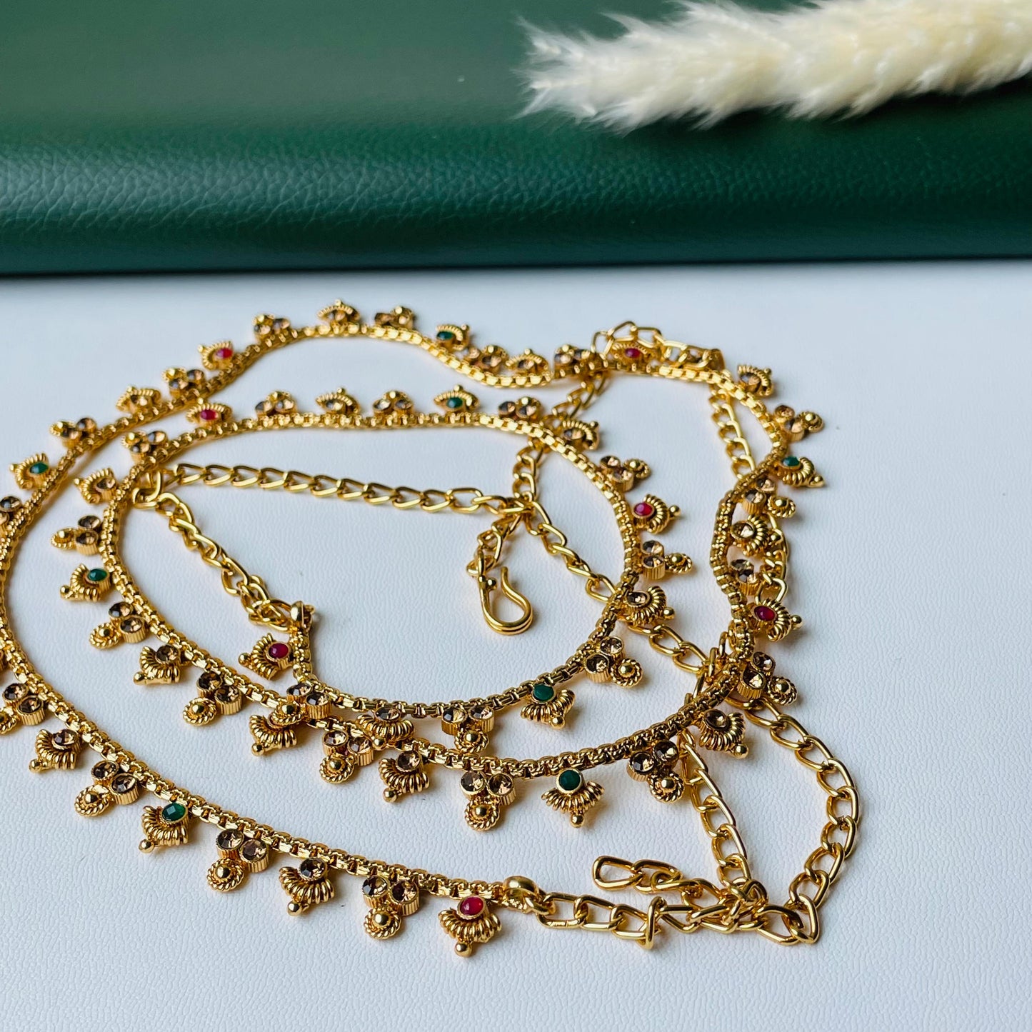 Gold Plated Kamarpatta Waist Belt: Adjustable Saree Belly Chain