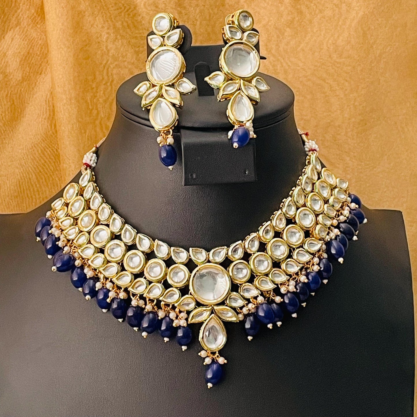 Blue Kundan Choker Set: Peach & Pearl Bridal Jewelry