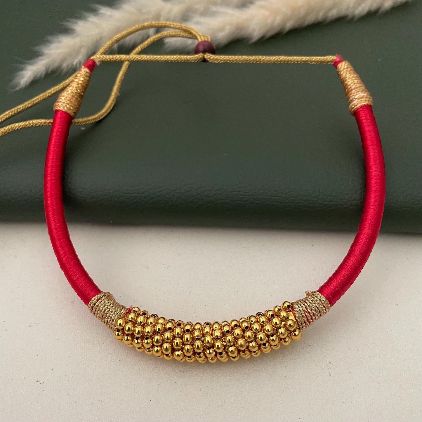 Maharashtrian fancy silk thread thushi gold plated necklace