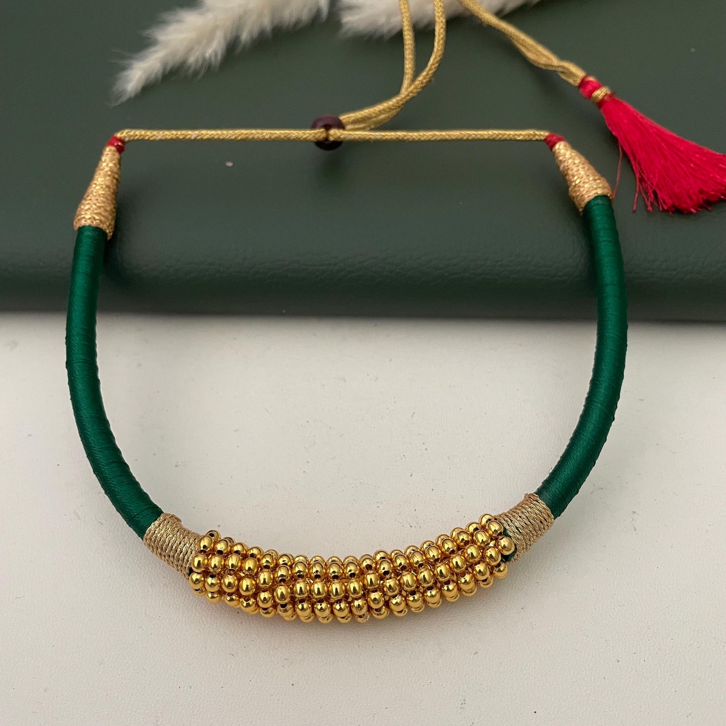 Maharashtrian fancy silk thread thushi gold plated necklace