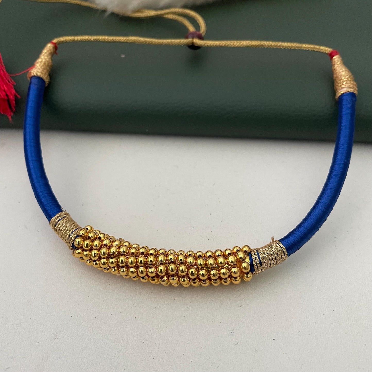 Maharashtrian fancy silk thread thushi gold plated necklace