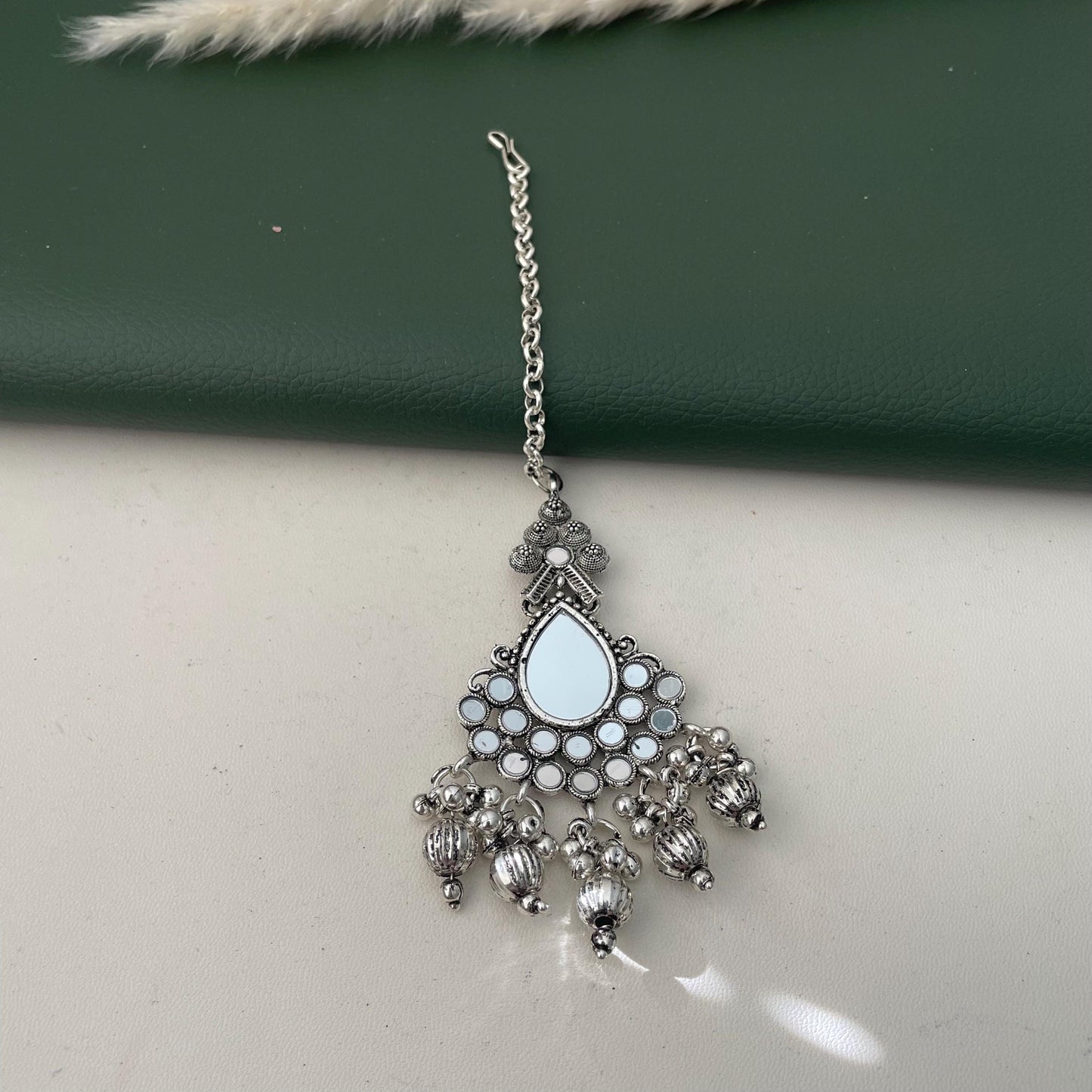 Oxidized Maang Tikka: Indian Head Jewelry with Ghungaroo