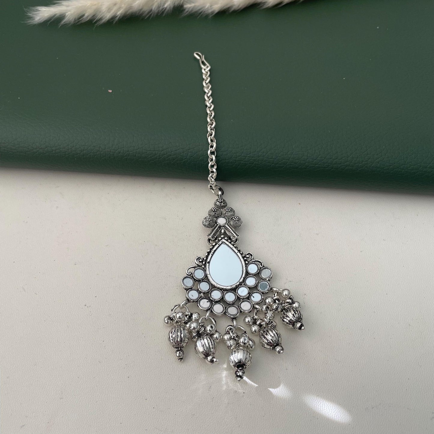 Oxidized Maang Tikka: Indian Head Jewelry with Ghungaroo