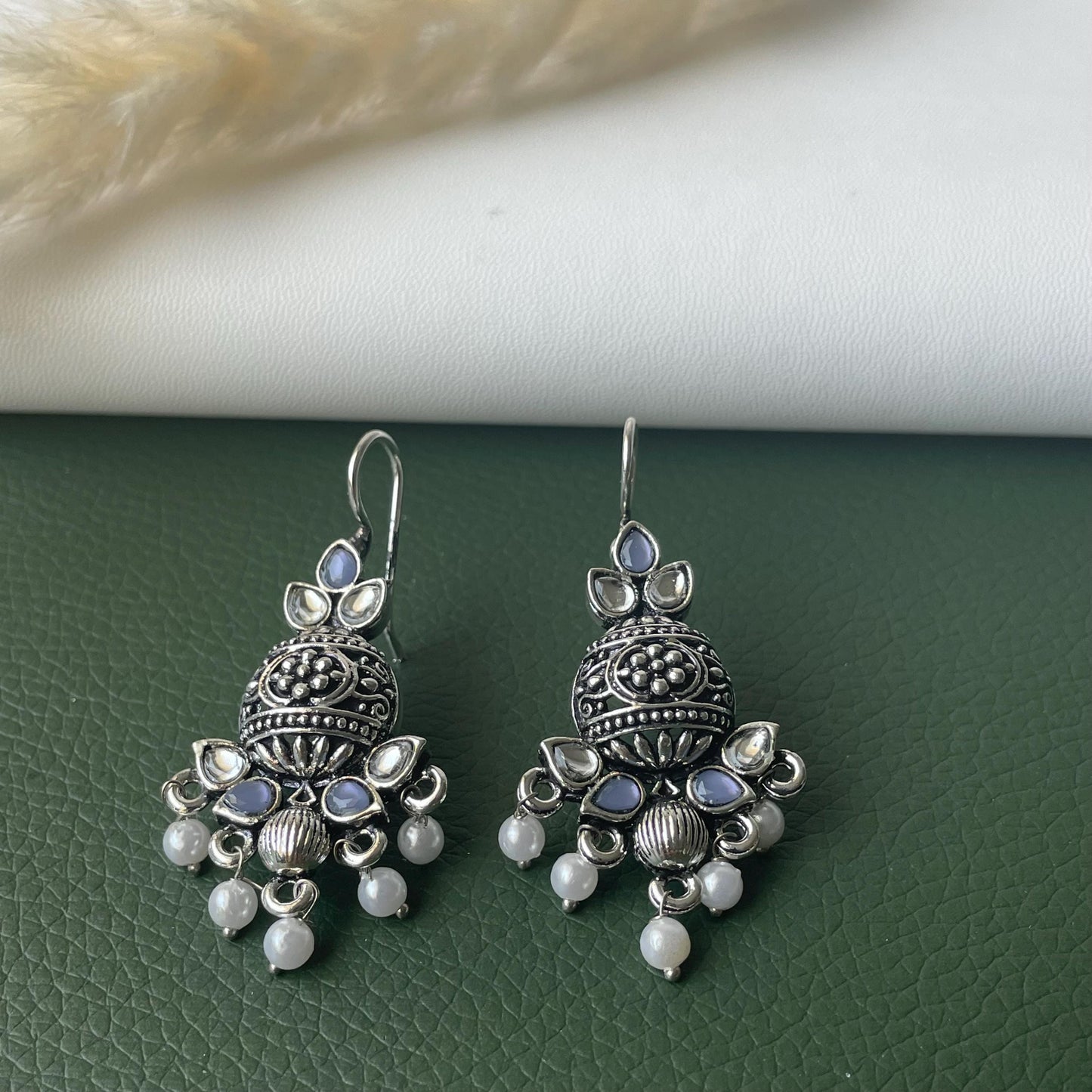 Oxidised multicolor dangling earrings
