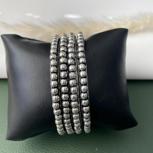 Oxidized Silver Look Bangle Set: Weighted Metal Bangles, Set of 4