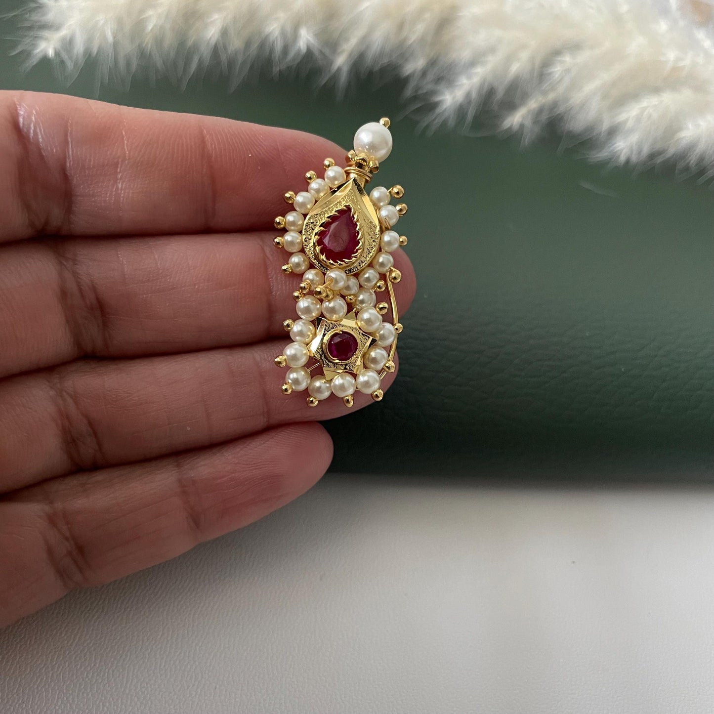 Maharashtrian Nath Nose Pin: Gold Plated Indian Jewelry