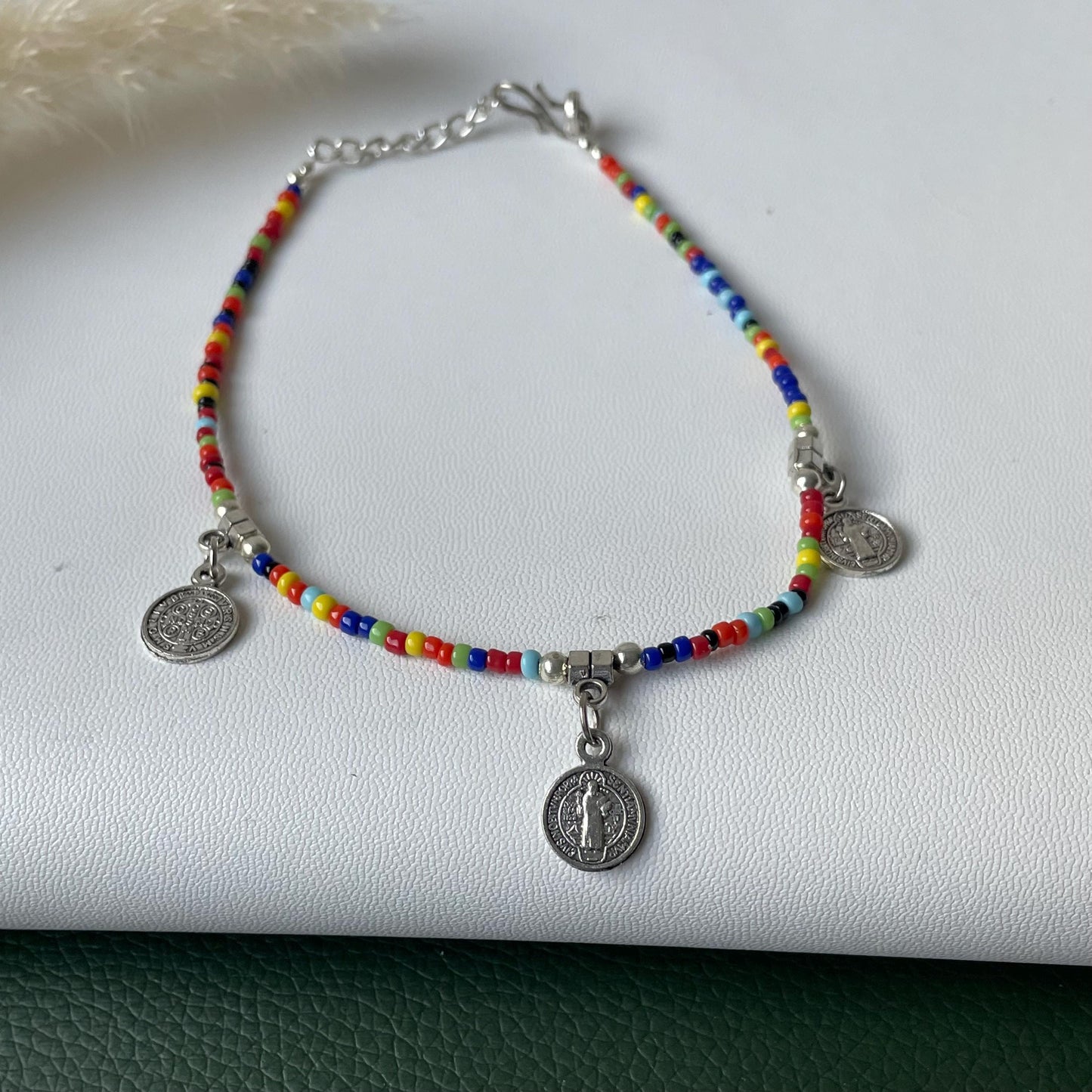 Evil eye black bead or colorful beads anklet