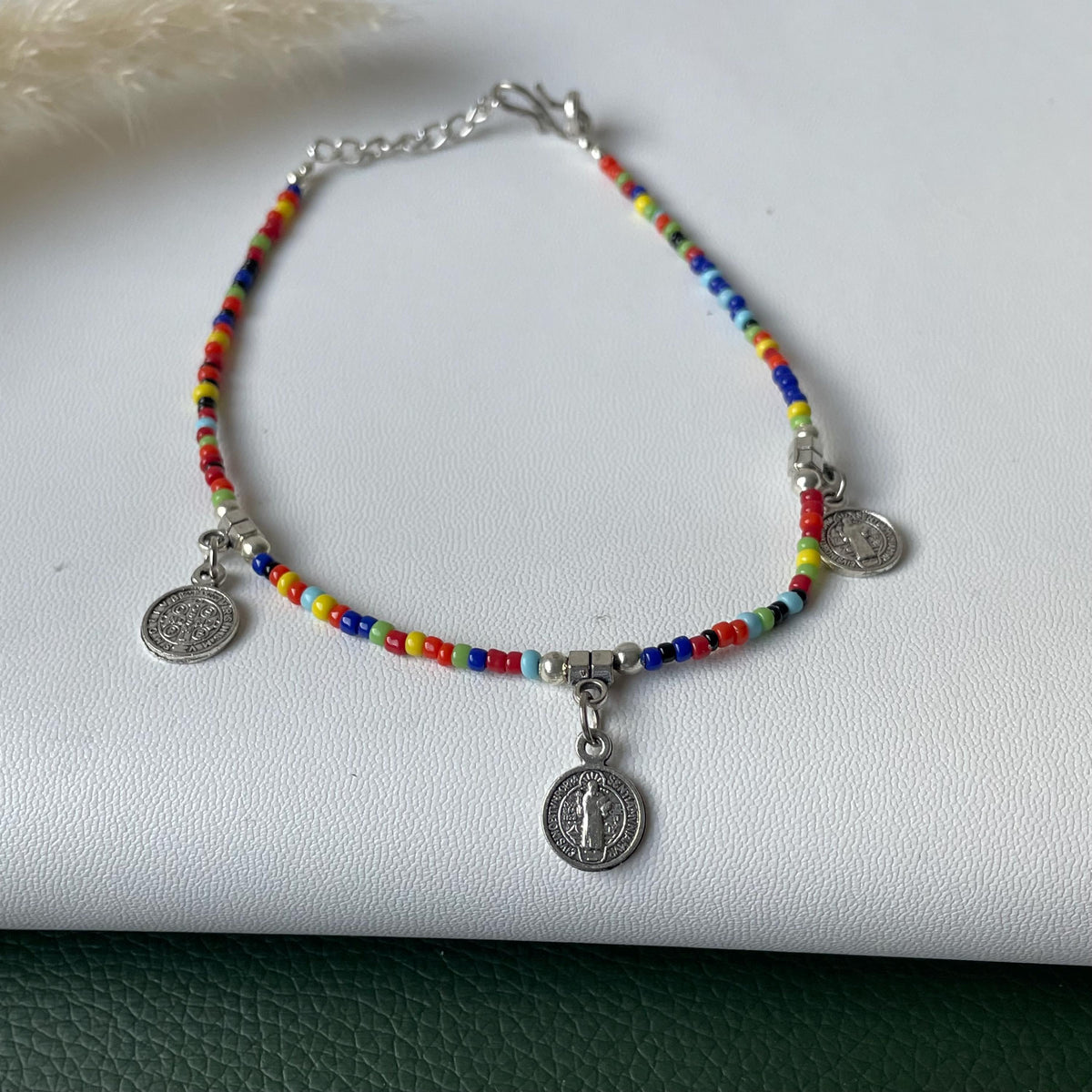Evil eye black bead or colorful beads anklet