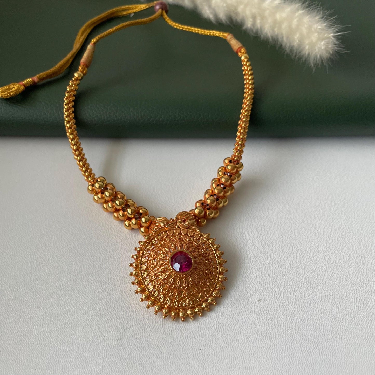 Yellow gold plated maharashtrian thushi small necklace