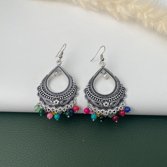 Oxidised colorful beads dangling earrings