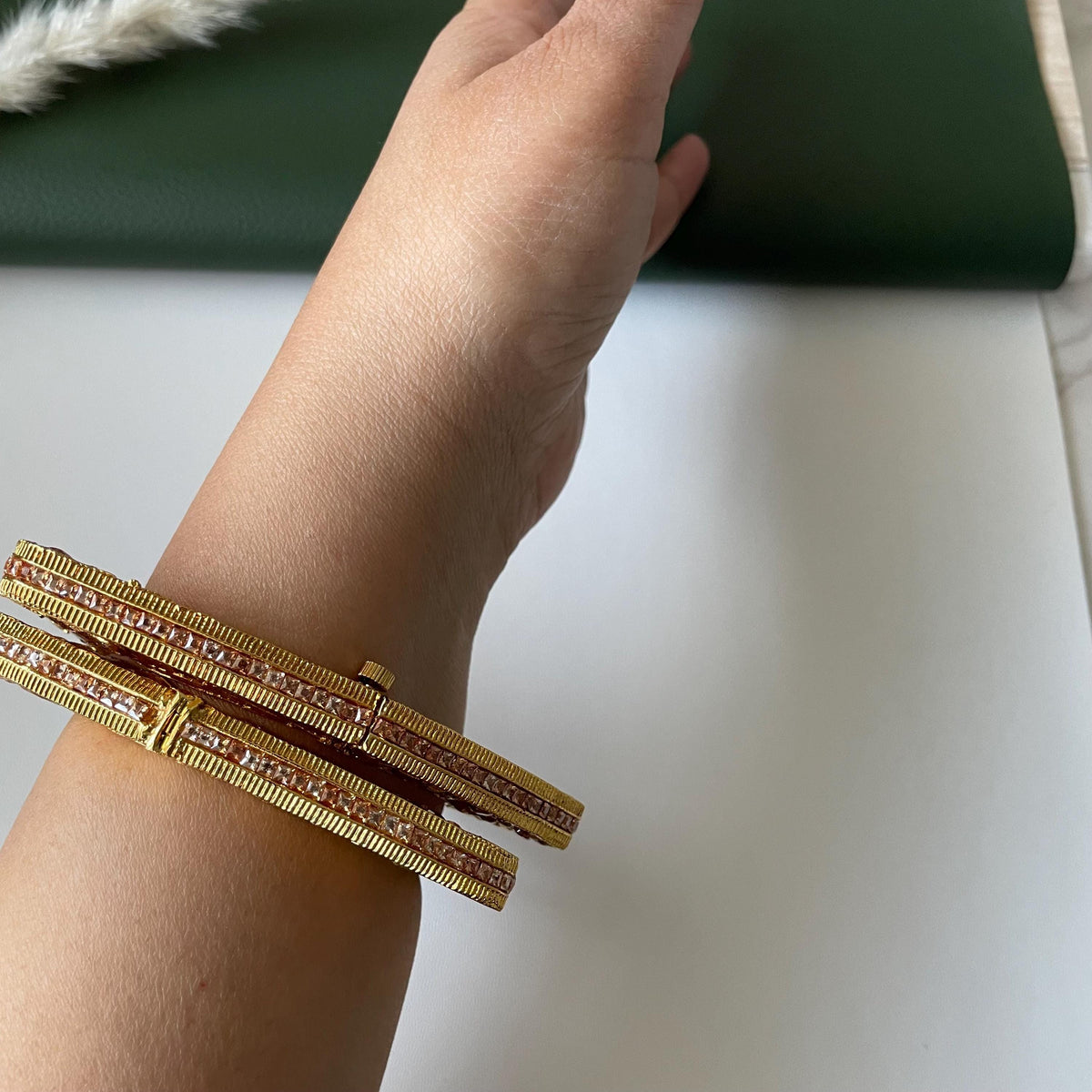 Gold Plated Triangle Bangles: Indian Jewelry, Set of 2