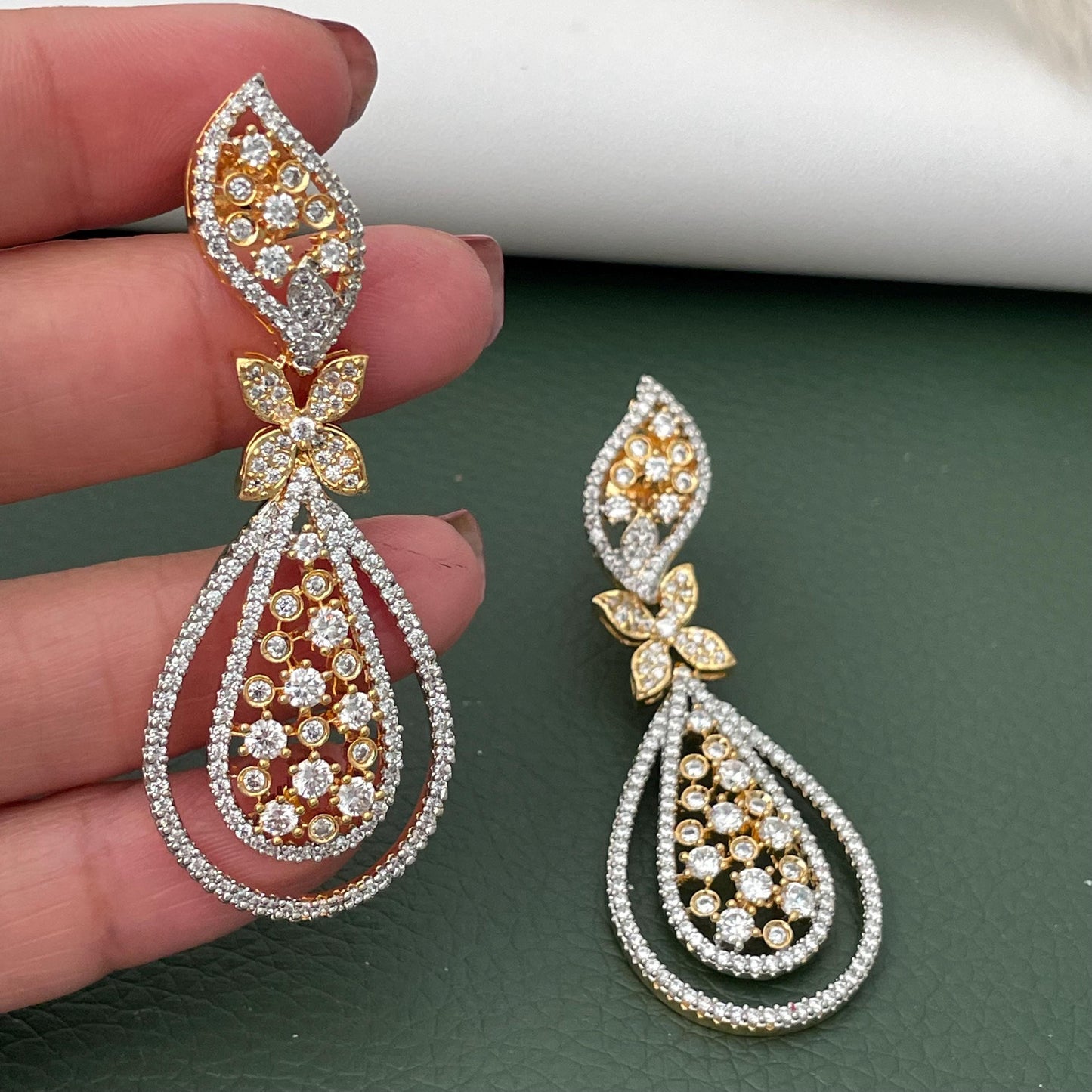 Cubic Zirconia Dangle Earrings: Indian Bollywood Jhumke Style